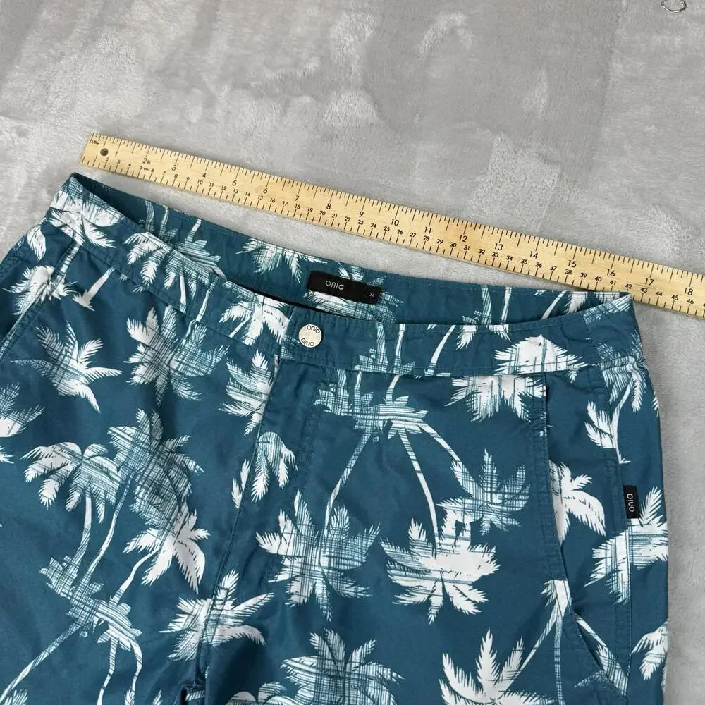 Onia Charles 7"Short Swim Trunks Men 32 Palm Tree Print Teal Mesh Tropical Beach - Picture 5 of 9